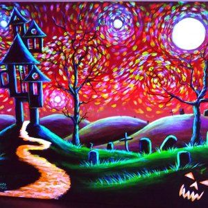 Halloween Decoration Glowing Painting Original Acrylic Blacklight Reactive Art